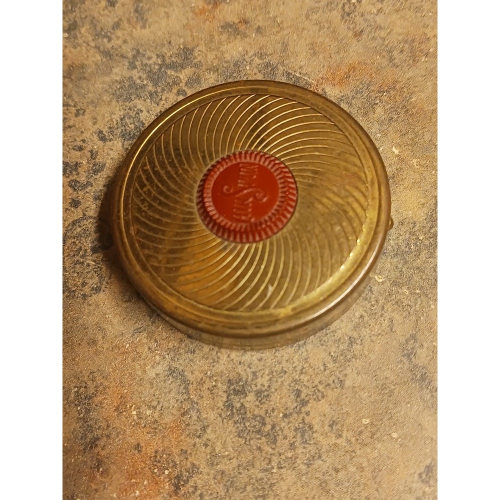 Vintage Coty Airspun Sub-Deb Rouge Compact Gold Tone Metal Red Swirl Medium